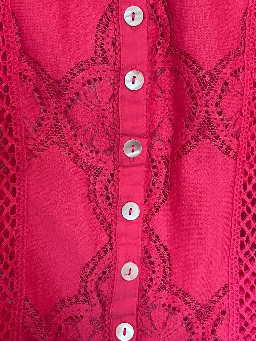 NWT Free People Rouged Cheeks Lace-Panel Hot Pink Coral Cardigan Sz M P2P 17” - Picture 6 of 7